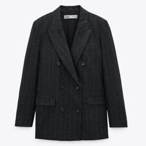 Zara Double-Breasted Charcoal Pinstripe Blazer